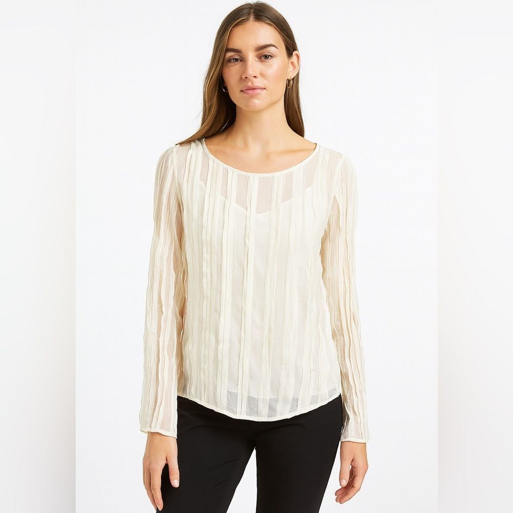 Line & Dot Ivory‎ Ruffle Pleaded Sheer Blouse, Small